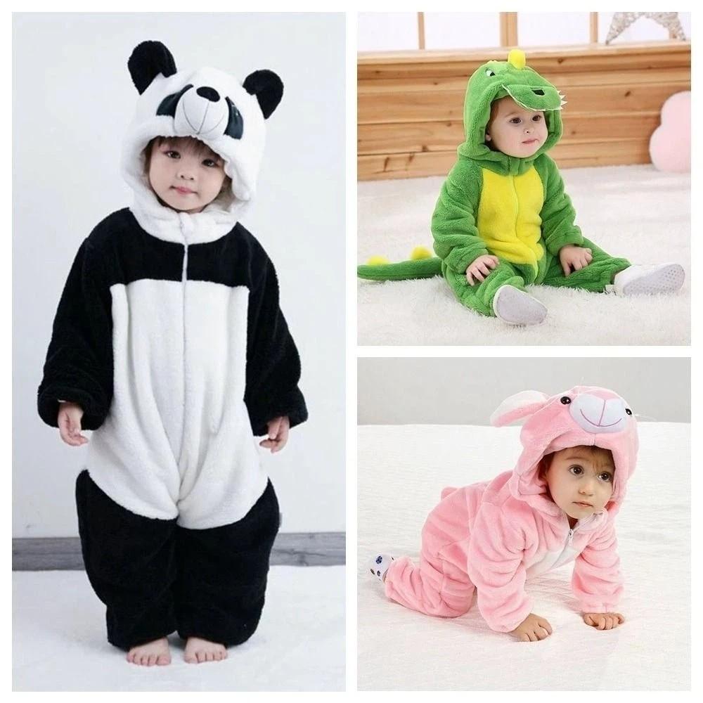 Soft Baby Hooded Rompers Coral Fleece Children Pajamas Kawaii Infant Jumpsuits Autumn