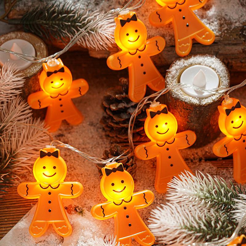 LED Christmas String Lights Decorations Gingerbread Man Fairy Light 2025 Xmas Ornaments Navidad Noel Kids Gifts Happy New Year