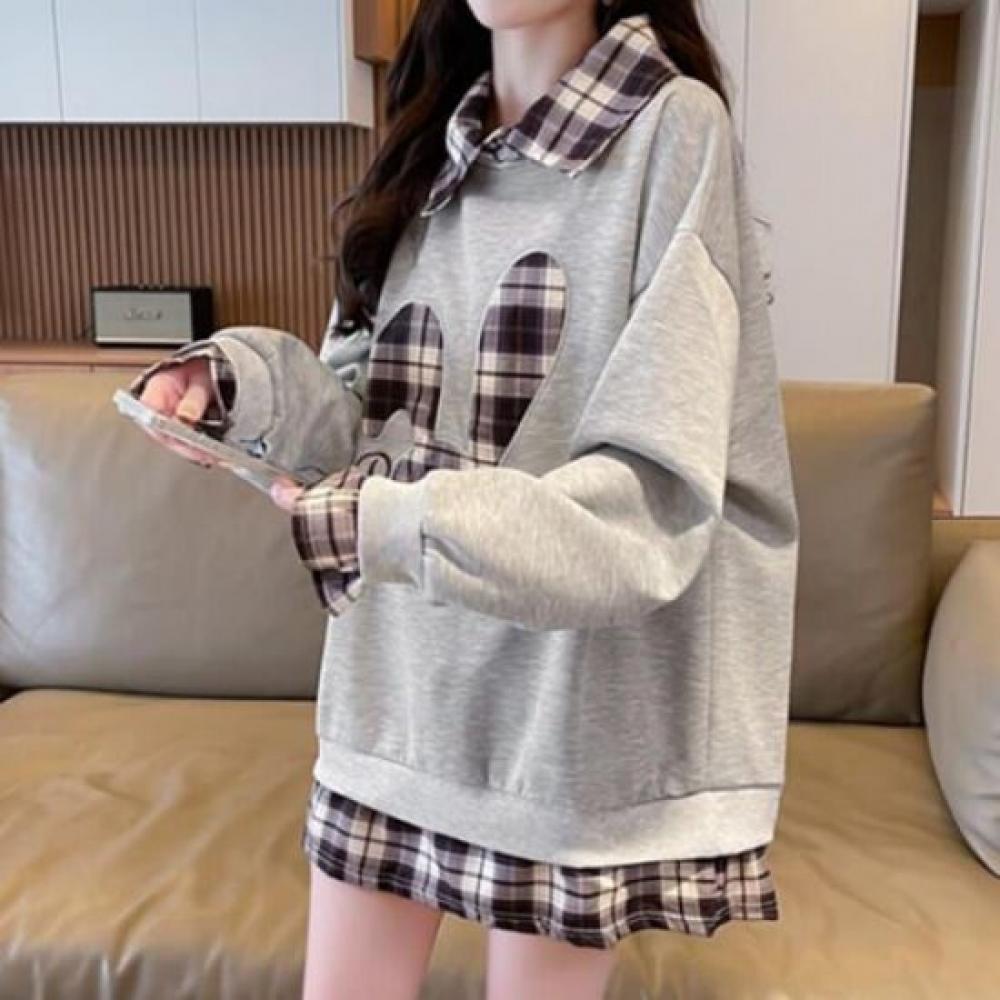 Navava Unisex Nt2030 Check Two In One Rabbit Long Sleeve Sweatshirt
