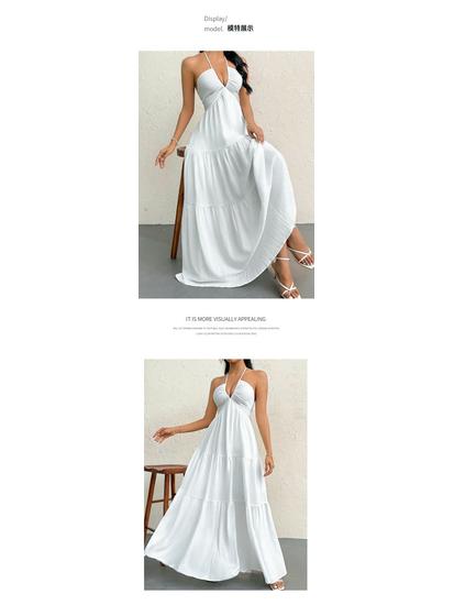 European & American Deep V Spaghetti Strap Backless Dress - Wedding, Party & Vacation Style