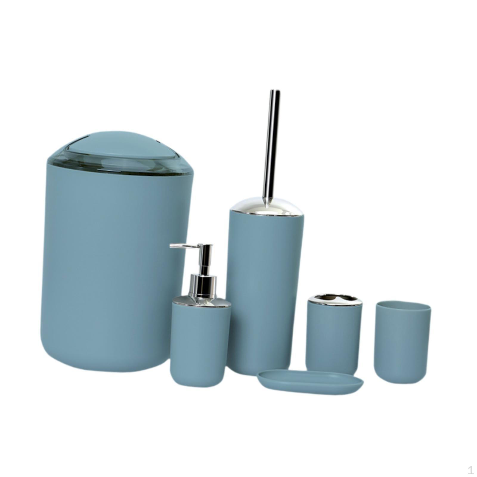 

Набор из 6 предметов для ванной комнаты: дозатор для мыла, миска, мусорное ведро, держатель для зубных щеток и стакан для