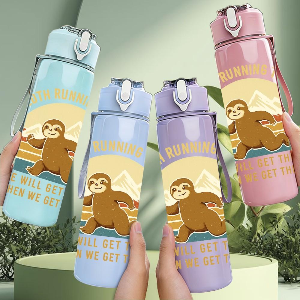 1PC Sloth Running Team Vintage Art 750ml Color Plastic Sports Water Bottle Leakproof Flip Straw Lid Suitable for Sports Office Home Use