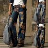 Damen Retro High Waist Wide Leg Floral Print Lange Lockere Jeans Hosen