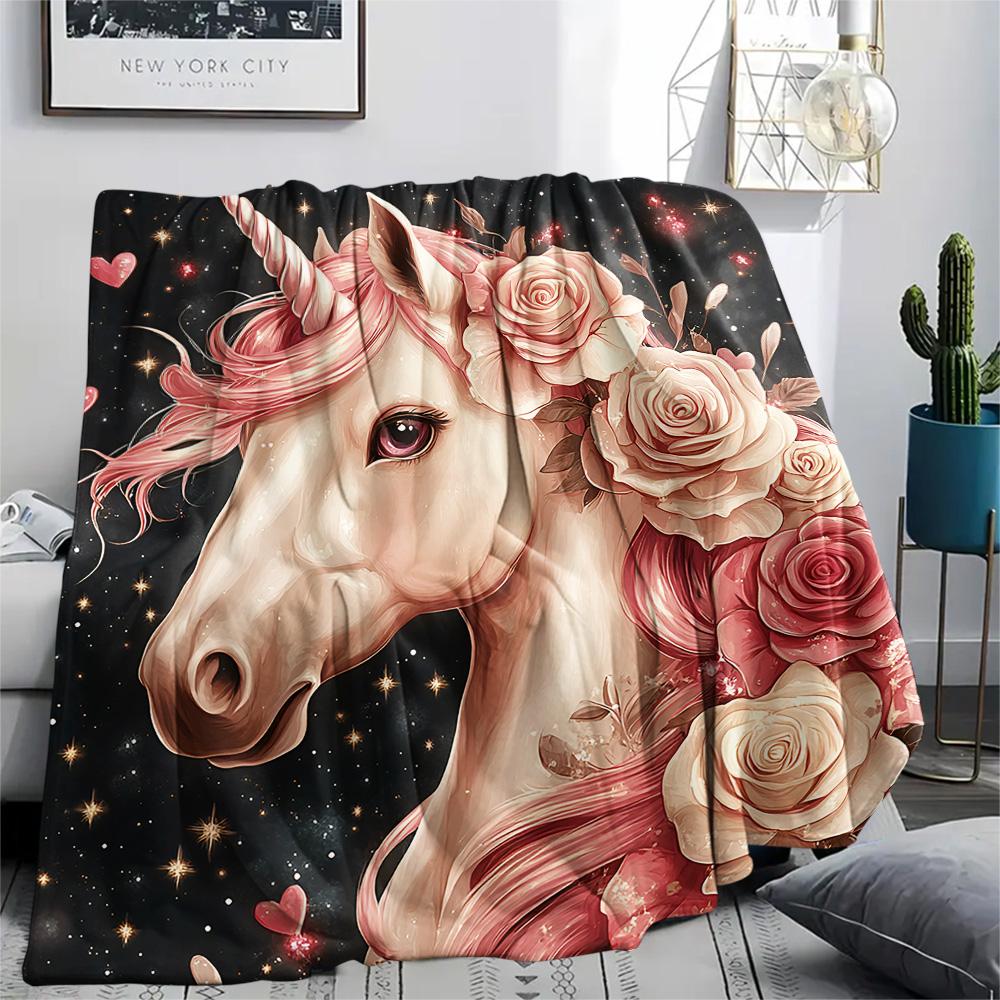 Unicorn Print Flannel Blanket, High Quality Comfortable for All Seasons, Home Decor, Warmth and Comfort, Perfect for Christmas Gifts