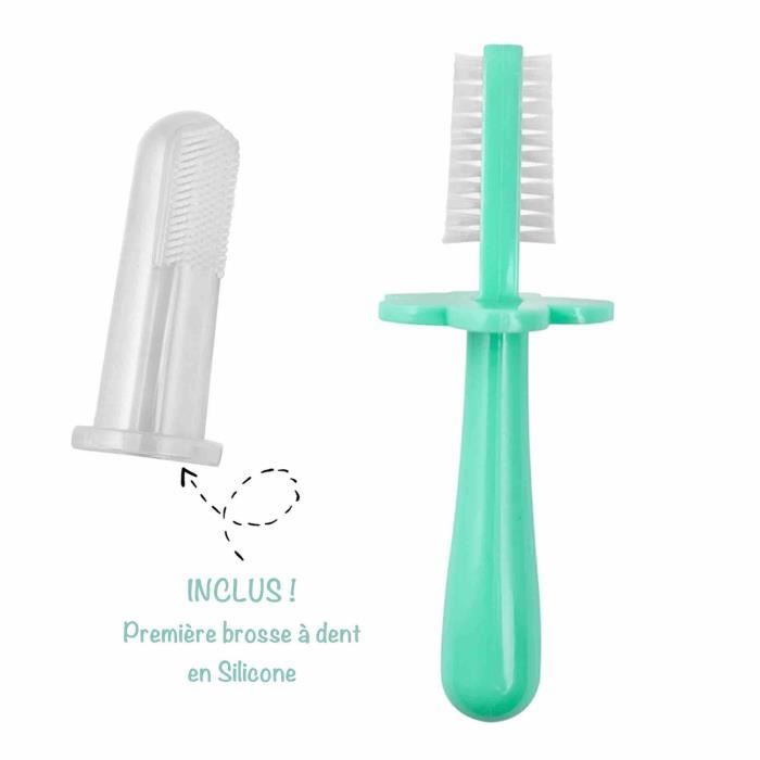 Brosse à dents bébé ergonomique double face - Vert menthe