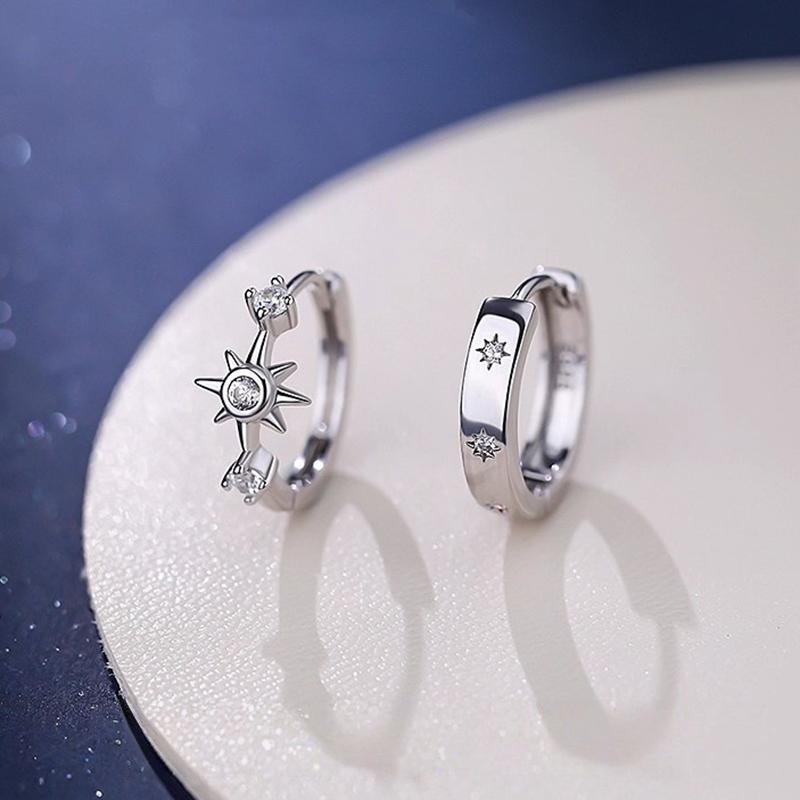 Shiny Zircon Star Hoop Earrings for Women Party Classic Asymmetric Star Sun Ear Buckle Fine Jewelry Minimalist Accessories