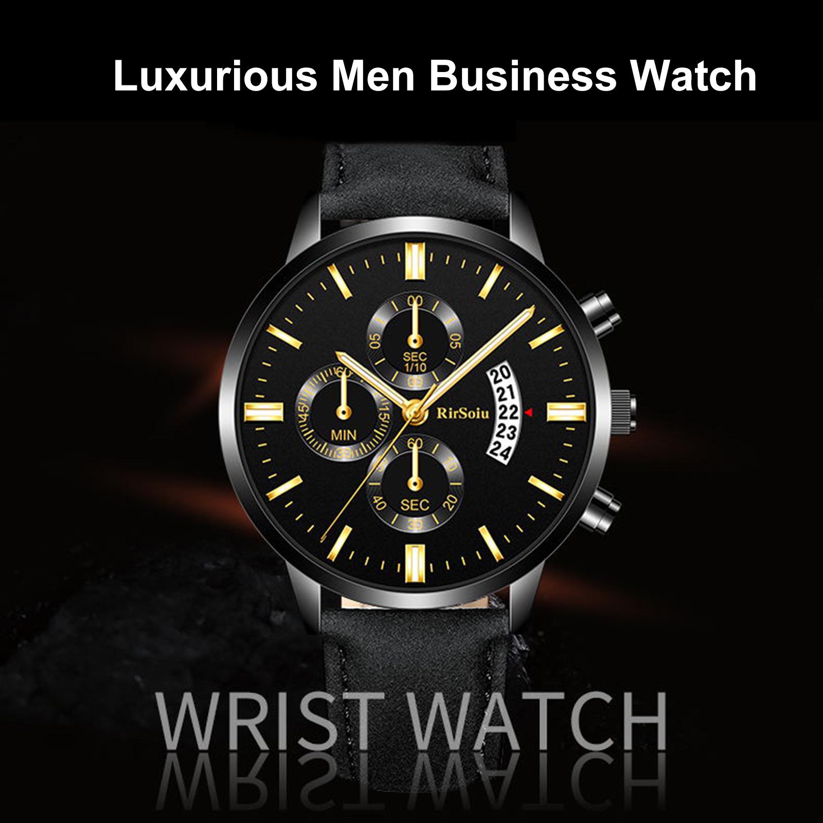 

0053 Fashionable Luxurious Men Business Watch Elegant Quartz Wrist Watch with Leather Strap 30M WaterproofCelsiusLuminousCelsiusCalendar Analog Watc