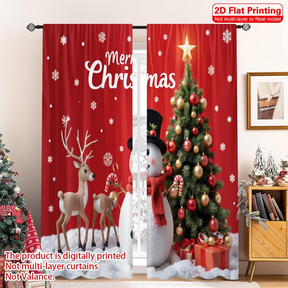 

2pcs 2D flat printing Christmas Drapes Merry Christmas Snowman Polyester Without Electricity Family Party Perfect for aesthetic 52.50×116.00 CM 2pcs