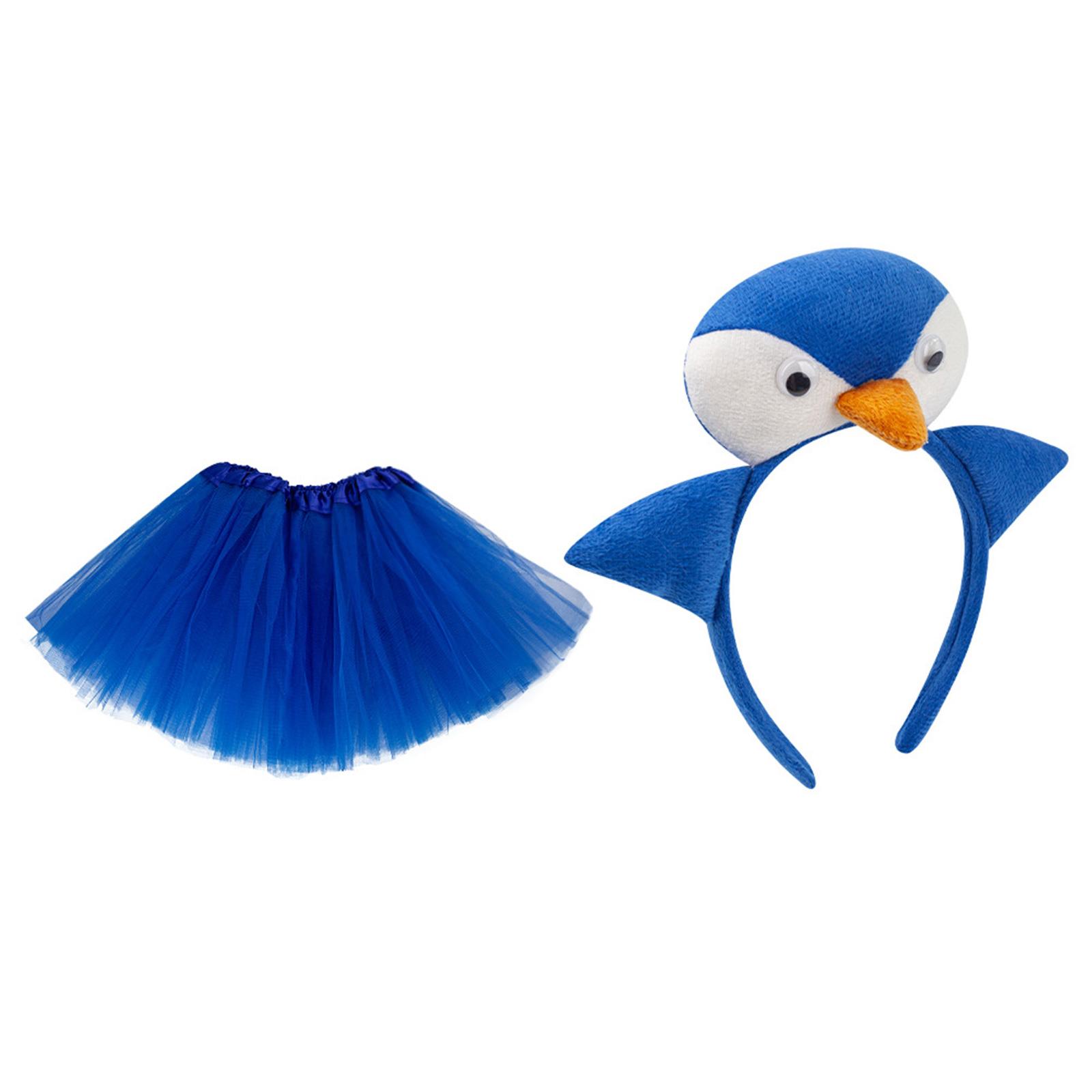 2Pcs Penguins Costume 3D Penguins Headband Tutu Skirt for Halloween Christmas Party Animal Cosplay Costume Kids Girls синий