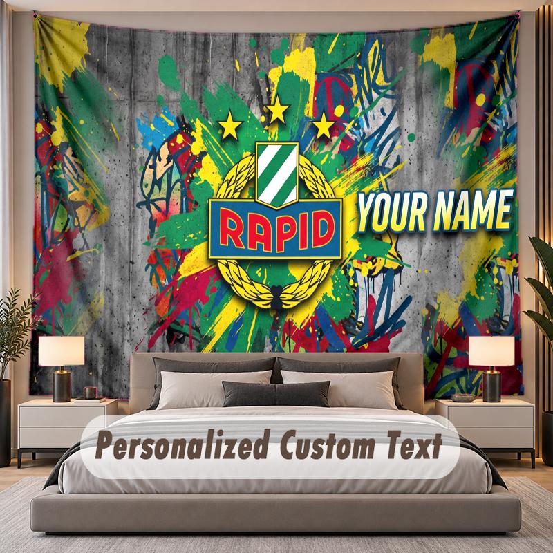 Custom Name Text Tapestry Rapid Wien FC Personalized Polyester Wall Tapestry For Bedroom And Room