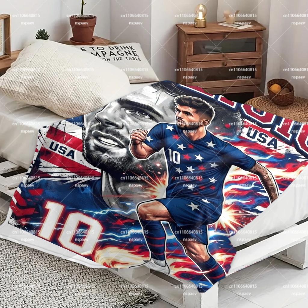 P-Pulisic USA Soccer Blanket, USMNT Player #10 Fleece Throw, US Soccer Fan Gift