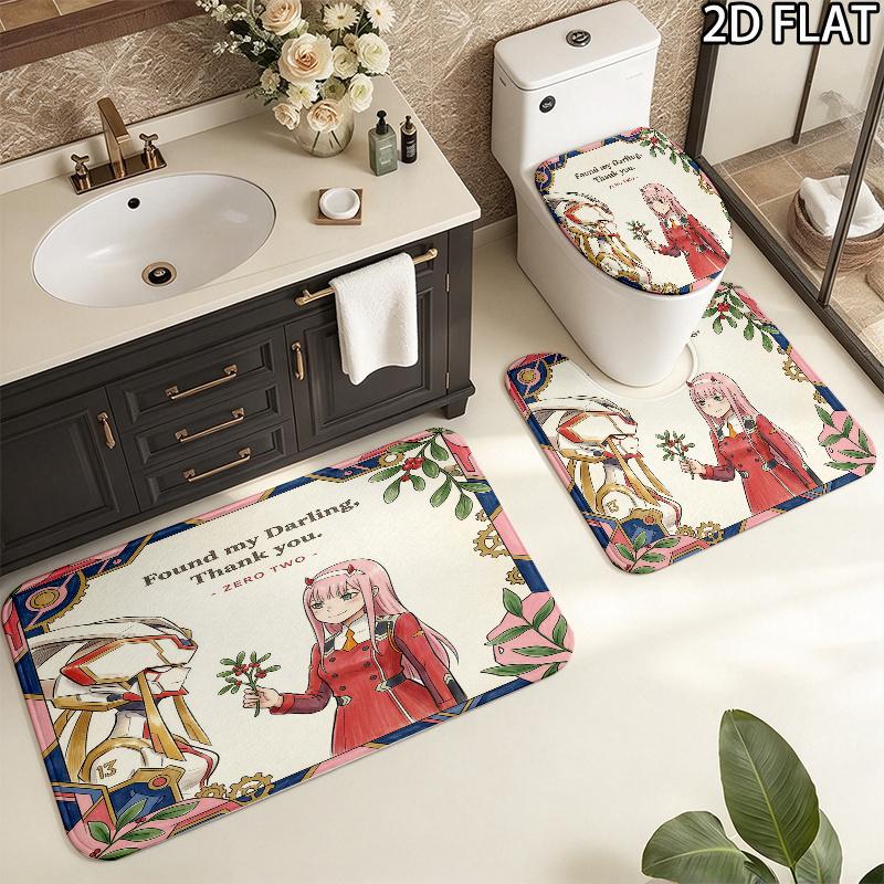 Franxx 3Pcs Flannel Toilet Mat Set Bathroom Rug Bath Carpet Non Slip Home Decor Toilet 3 Pcs Bathroom Textile Set