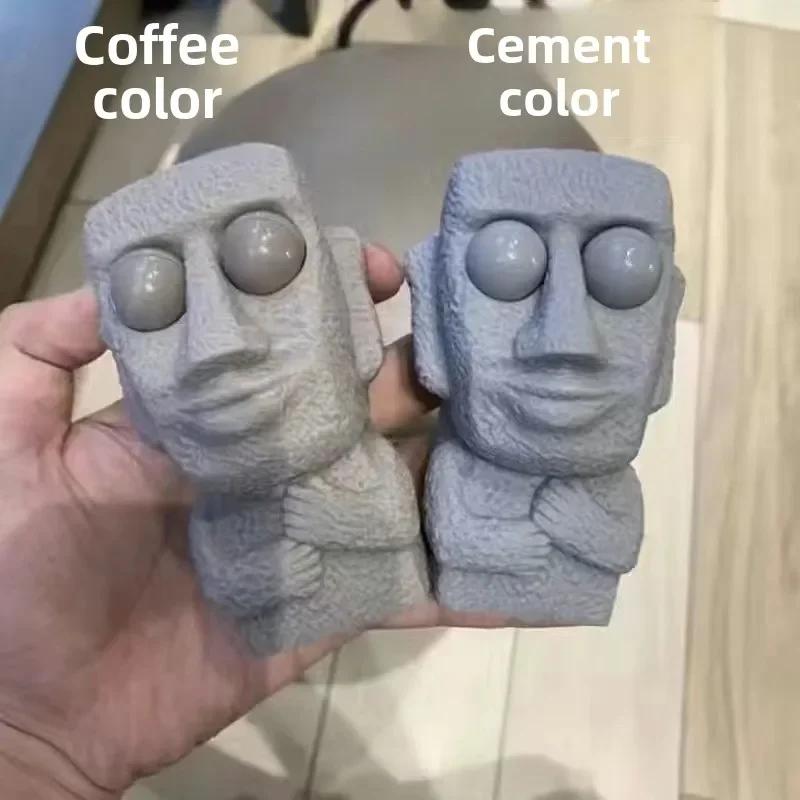Stone Man Releases Stress Toy Slowly Rebounds Soft Moai Statue Squeeze Eyes Interested Expression Relaxes Stress Children's Gift