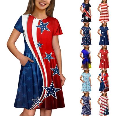 Girl Summer Dress  Solid Color & Print Sleeveless Dress With Pocket Casual Dress Shorts Sleeve Party Dress