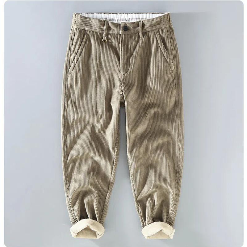 

Зимние теплые мужские брюки для дома и офиса, повседневные, повседневные, из флиса, вельветовые брюки Nine Point, утолщенные мужские брюки M хаки