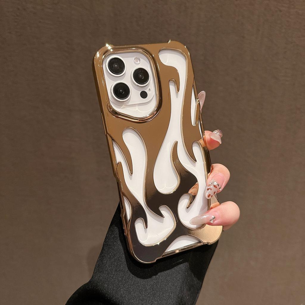Electroplated Flame Pattern Mobile Phone Case Is Suitable for Apple 16promax Hollow 15 Heat Dissipation 14/13 Anti-drop 12 Large Holes 11