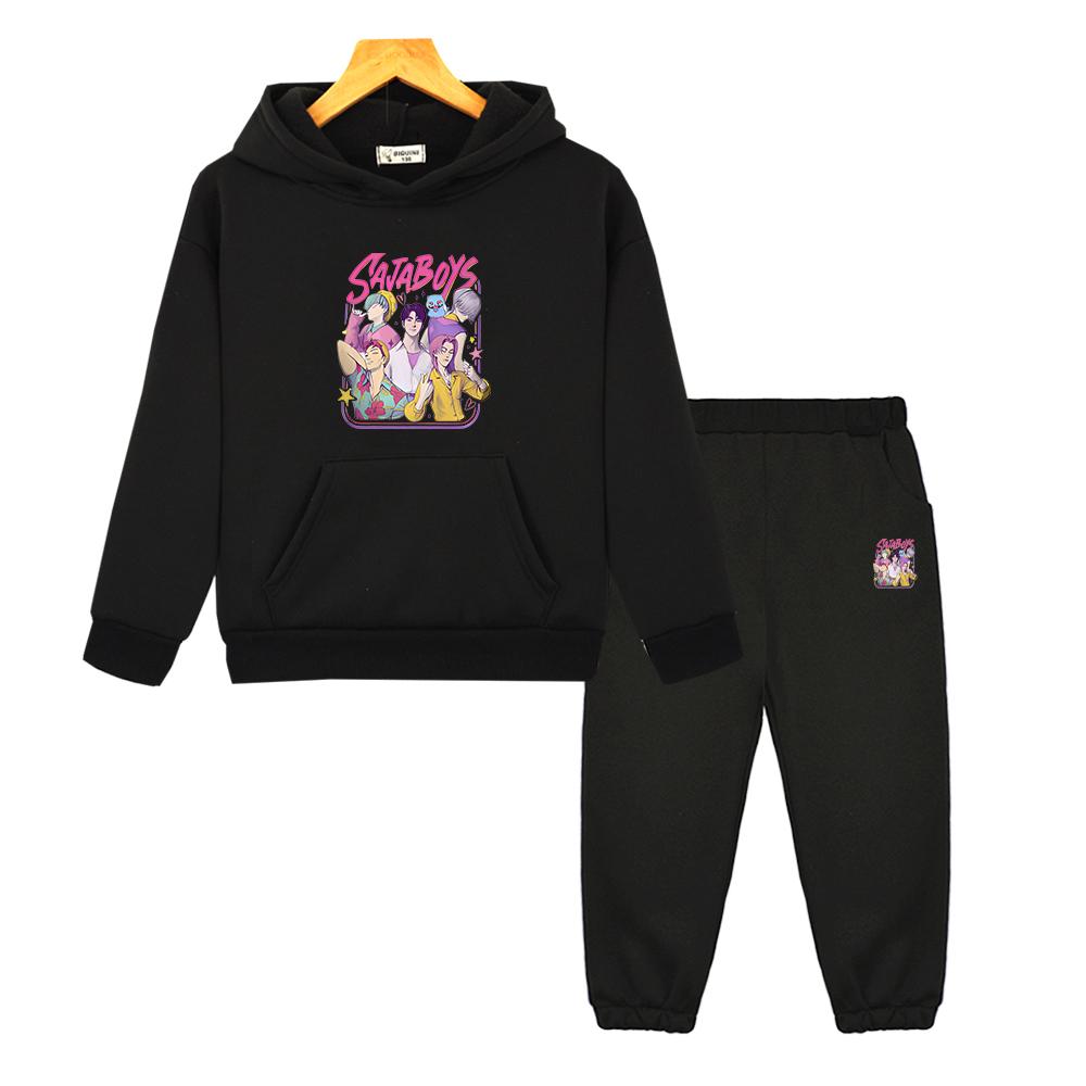Kpop Dämonenjäger Hoodie Fleece Sweatshirt Jacke 2-teilig Pullover+Hose Saja Jungen Herbst Junge Mädchen Kapuzensets Kinder Boutique Kleidung