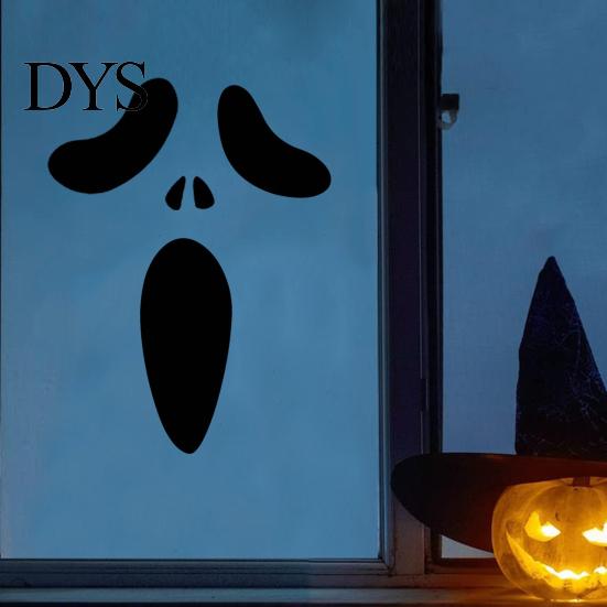 Spooky Theme Party Props Halloween Horror Ghost Face Wall Stickers, Minimalist Black Line Removable Door Vinyl Art Self-Adhesive Decor for Bedroom
