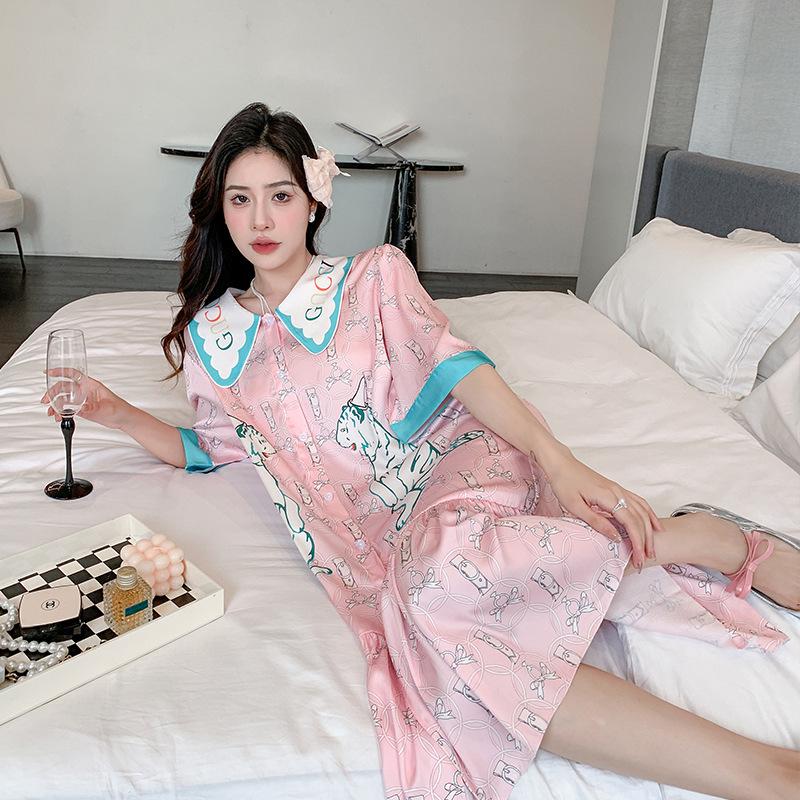 Women's Large Size Ice Silk Pajamas - Breathable, Ultra-Thin Summer Nightdress