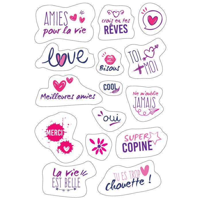 Gommettes mots girly de 3,5 à 9,5 cm 30 pièces