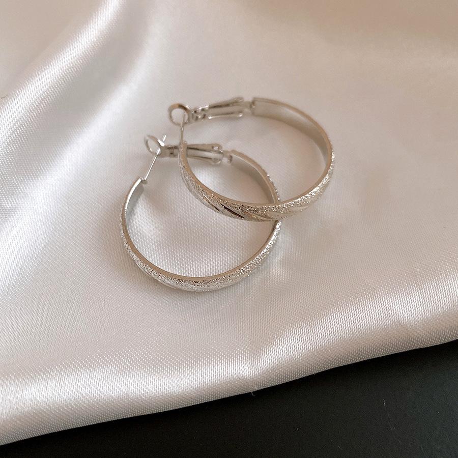 Silver Needle Round Folded Twill Circle Earrings European and American Personality Fashion Temperament Earrings Light Luxury High-end Earrings Women