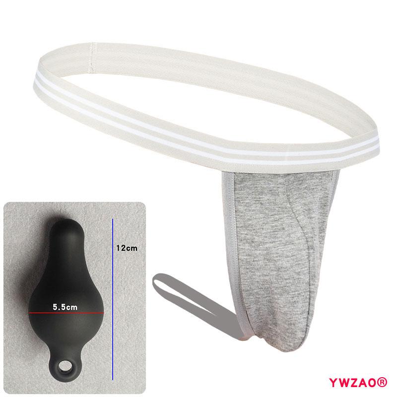YWZAO Vložiteľný análny dildo Pánske spodné prádlo Tanga Sivá N03