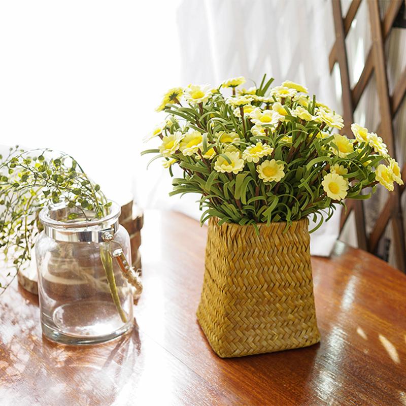 1Pc Retro Handmade Woven Vase Home Decoration Imitation Rattan Flower Vase Plant Potted  Flower Basket Home Storage Organizer