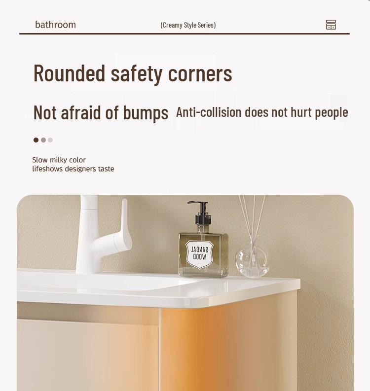 Rounded Corner Bathroom Vanity with Integrated Basin and Aluminum Cabinet