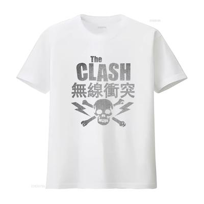 The Clash Punk Rock T Shirt with Skull Crossbones Print Vintage Style for Fans Vintage Washed Designer Clothes Graphic