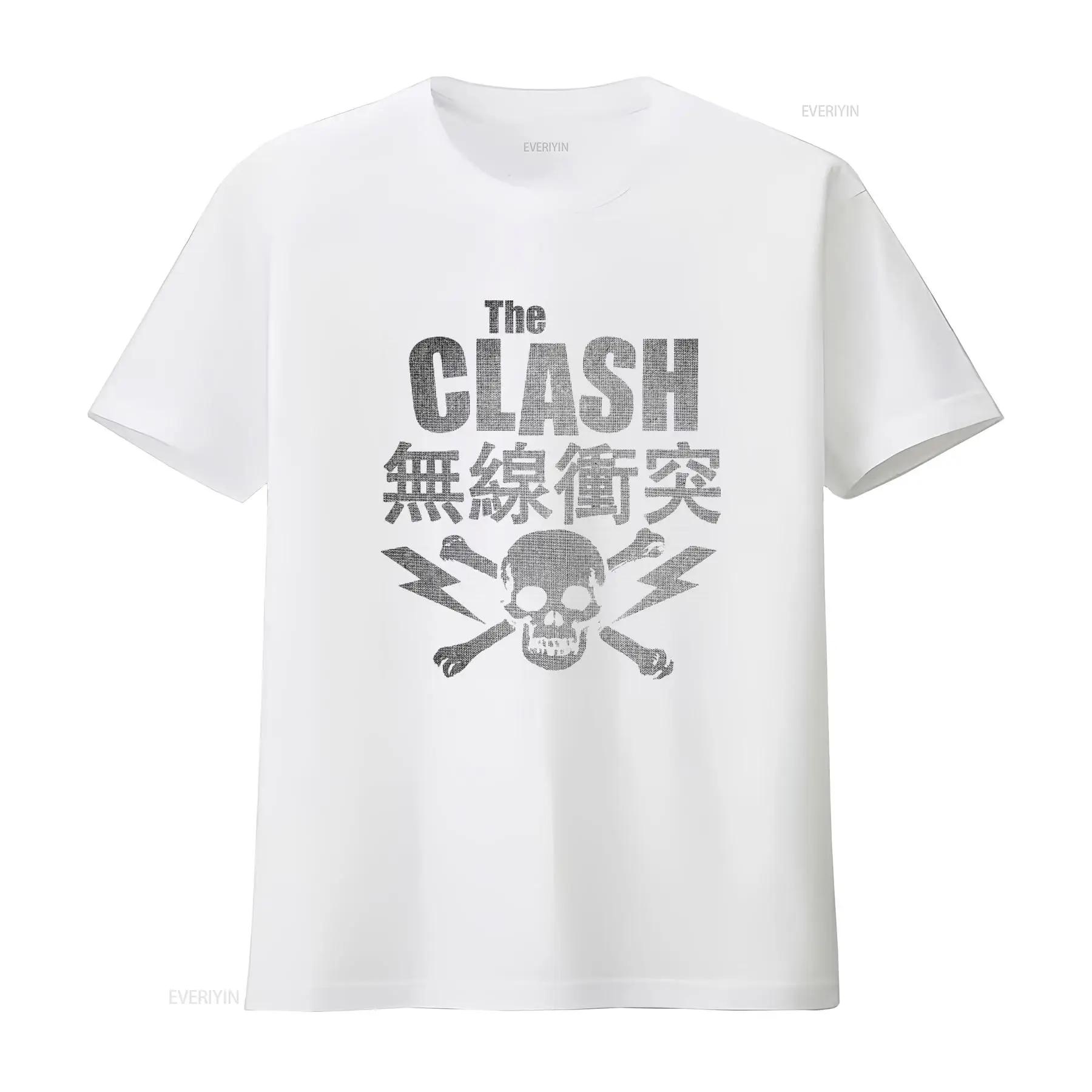 The Clash Punk Rock T Shirt with Skull Crossbones Print Vintage Style for Fans vintage Washed designer clothes graphic S разноцветный