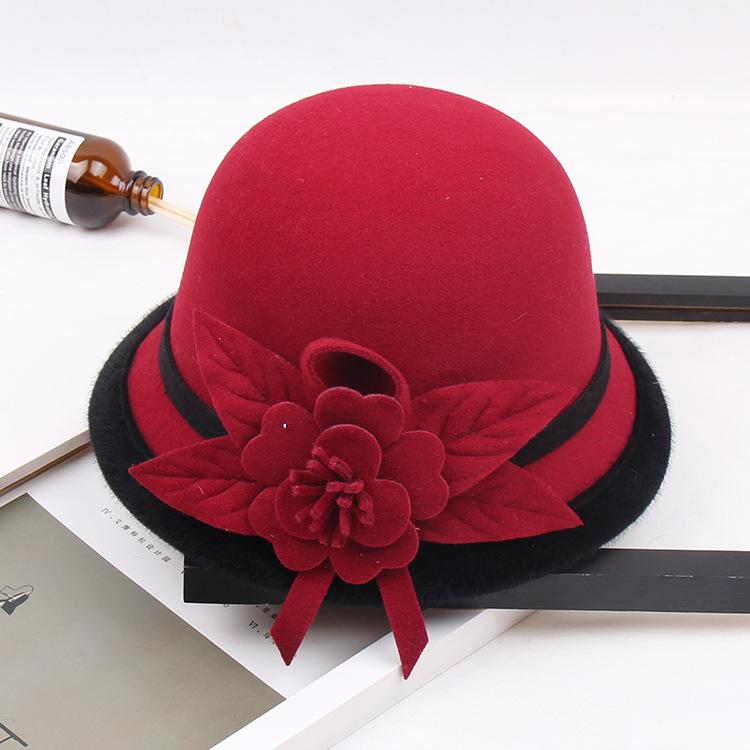 2022 Autumn And Winter Woolen Hat Women'S Casual Wide-Brimmed Top Hat, Flower Dome Fashion Hat