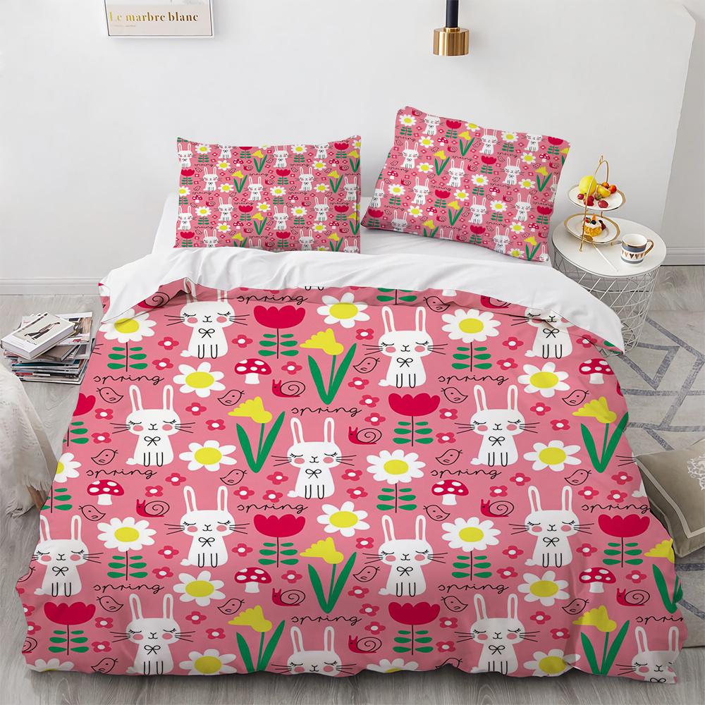 Cartoon Animals Duvet Cover Set Frog Fox Dog Cute Pattern King Queen Size Bedding Set Polyester Comforter Cover with Pillowcase