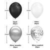 12inch 100pcs silver black white balloon set with confetti, suitable for weddings, birthdays, theme parties, family gatherings