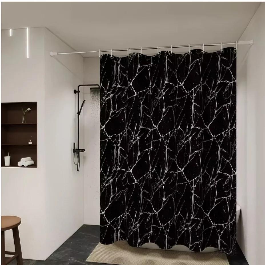 Stylish Black Marble PEVA Shower Curtain Waterproof Anti Mold Bath Liner for Tub RV Bathroom Partition