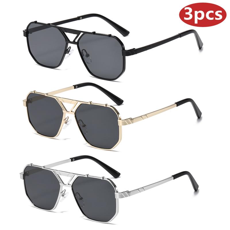 

3pcs Retro Square Double Bridges Sunglasses Women Metal Triangle Hollow Eyeglasses Shades UV400 Men Gradient Lens Glasses Unisex