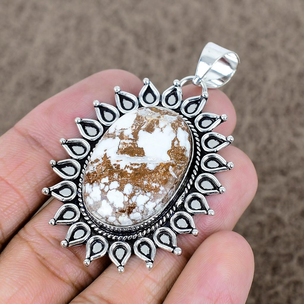 Wild Horse Gemstone Handmade 925 Sterling Silver Jewelry Pendant 2.36" KKG-756