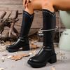 Dámské jednobarevné boty na robustním podpatku Módní nýtová dekorace Platformové kozačky po koleno Dámské podzimní zimní PU kůže Dlouhé boty