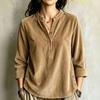 Chemise à Manches Longues Boutonnée Col en V en Velours Côtelé pour Femme, Style Décontracté