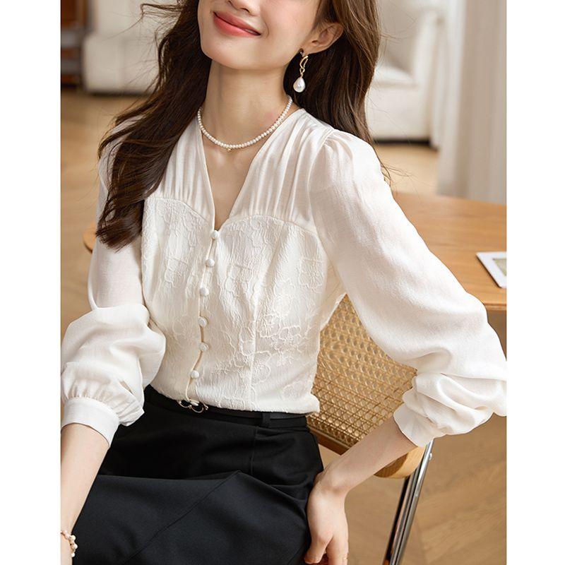 Relief New Chinese Jacquard Chiffon Shirt Breathable White Temperament Chinese Style Shirt Top