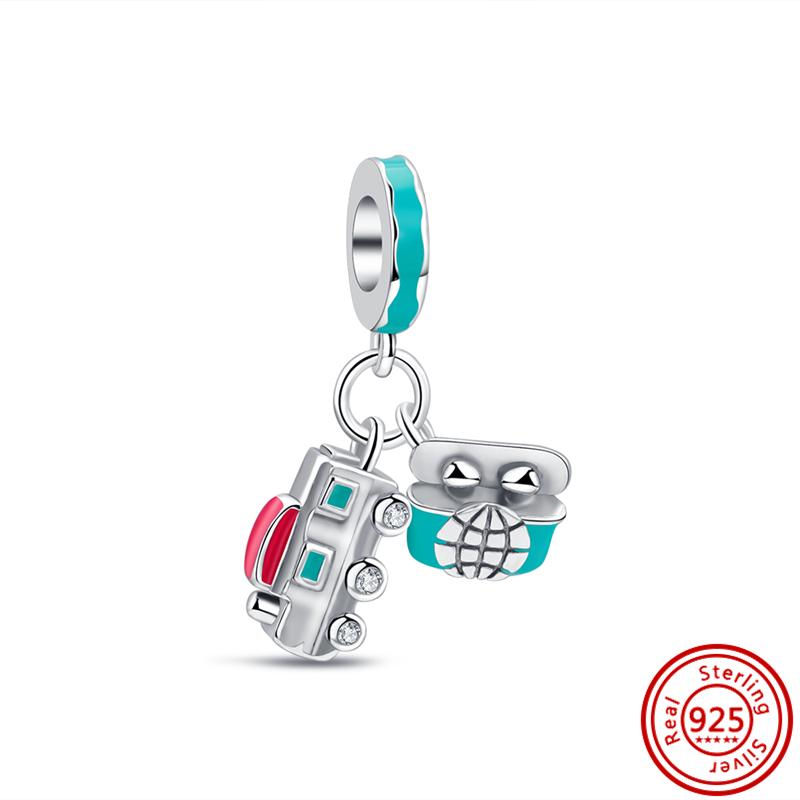 925 Copper Shopping Bag Suitcase Passport Handbag Camera Love Travel Life DIY Beads Fit Original Pantaro Charms Bracelet Zircon