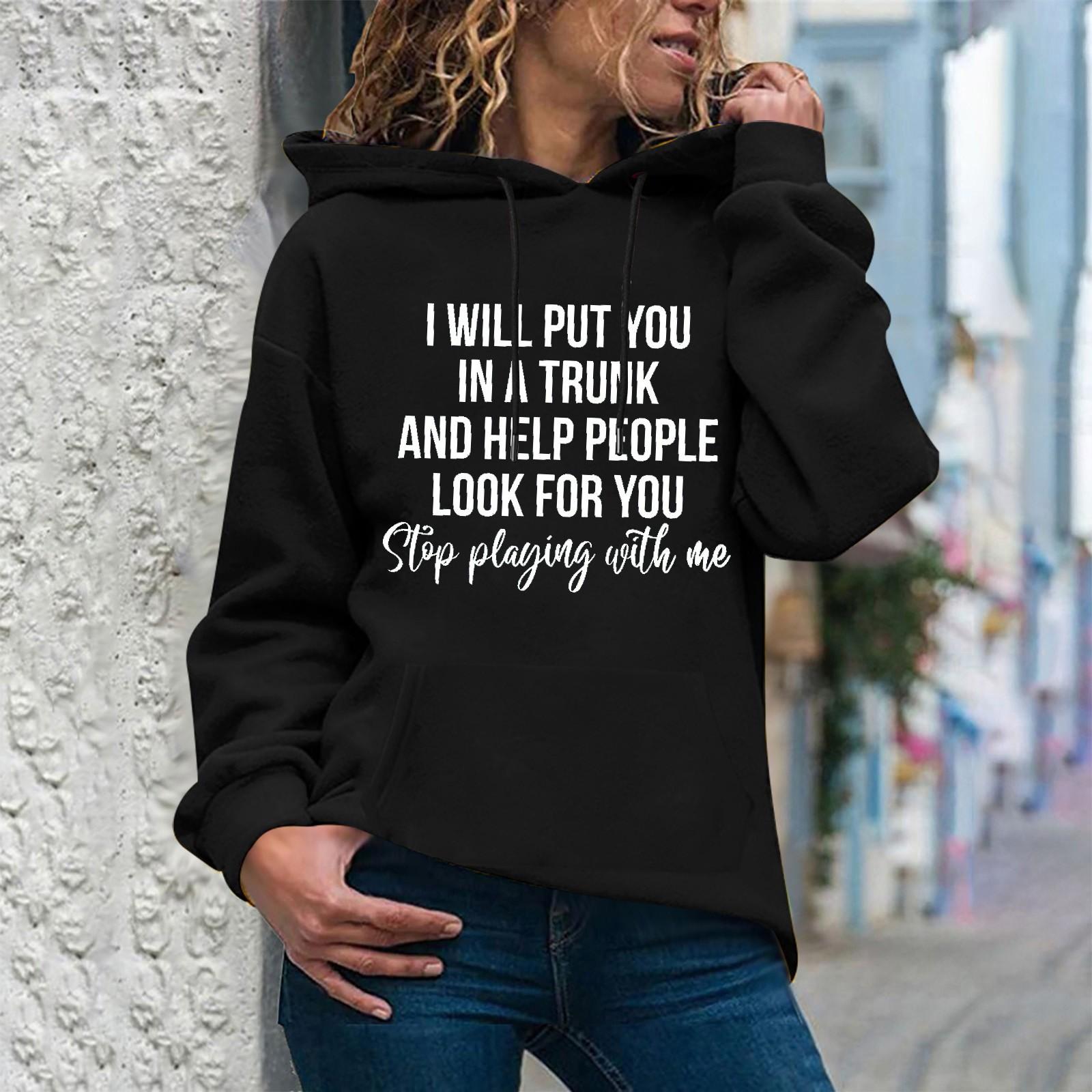 

Женская мода, повседневная новогодняя толстовка с капюшоном и принтом, свободный спортивный пуловер M чёрный