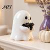 Durable Resin Ghost Figurine Halloween Figurine, Cute White Statue with Bats, Weatherproof for Gardening Ornament Home Mantel Tabletop Decor
