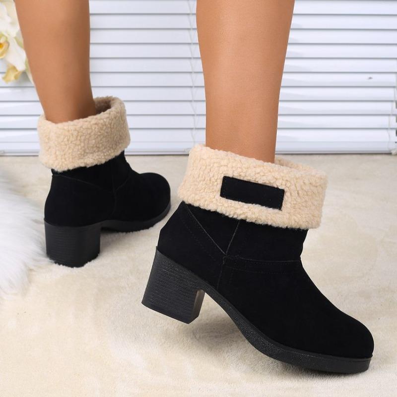 Leopard Print Block Heel Cotton Boots Winter New Round Toe Suede Soft Sole Anti-slip Wear-resistant Short-thigh Boots