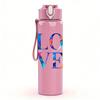 1PC Gradient Color LOVE Letter 750ml Color Plastic Sports Water Bottle Leakproof Flip Straw Lid Suitable for Sports Office Home Use