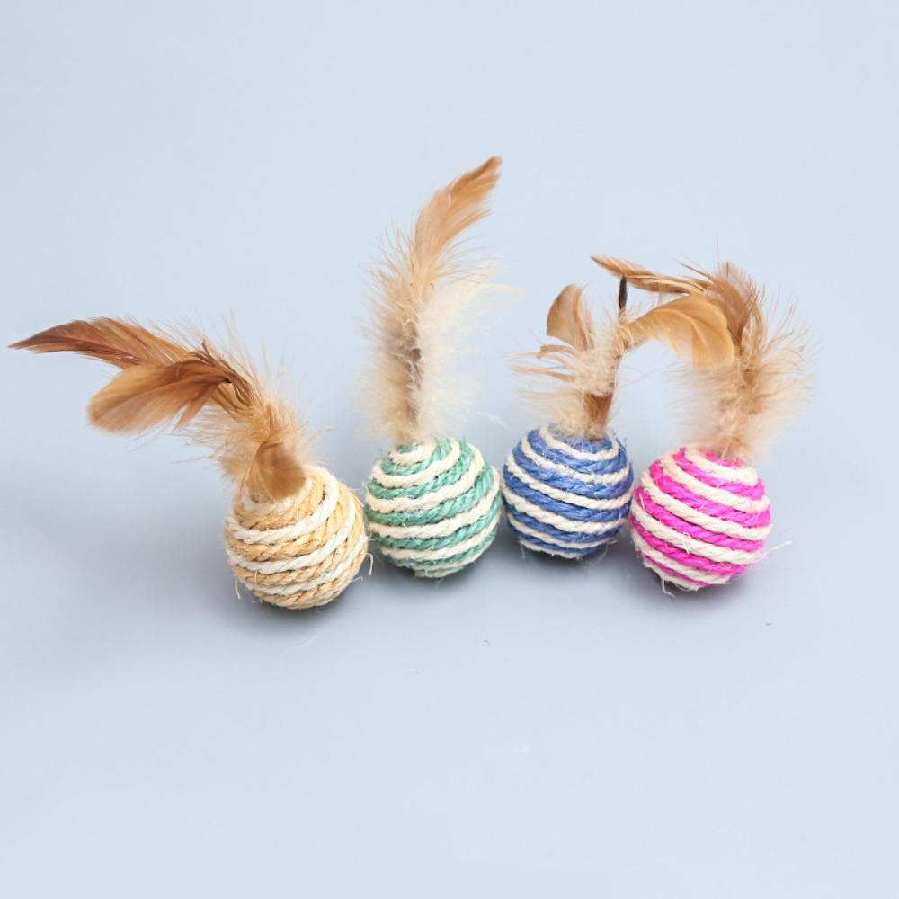 Cat sword hemp ball Pipi Tao sisal scratch-resistant toy with feathers Self-hi pet teasing cat ball cat toy