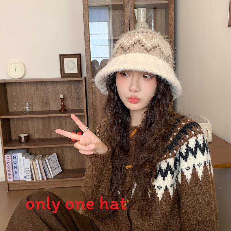Knitted Bucket Hat With Embroidery For Winter Warmth Fashionable Casual Men Women коричневый