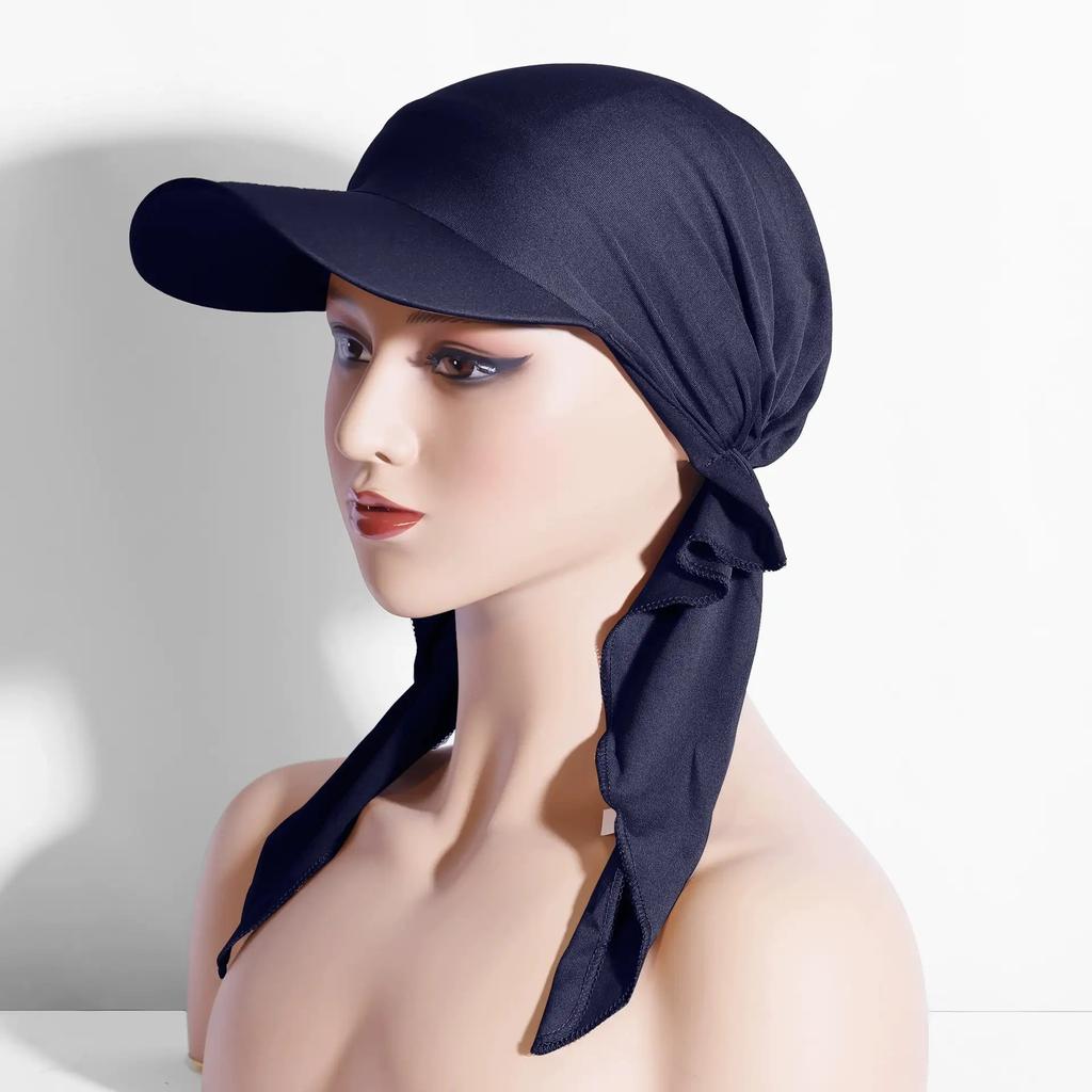 Muslim Hijab Turban Hat Women Baseball Cap Sun Visor Hats Headscarf Turban Scarf Durag Brim Cap Women Pre-Tied Bandana Scarves