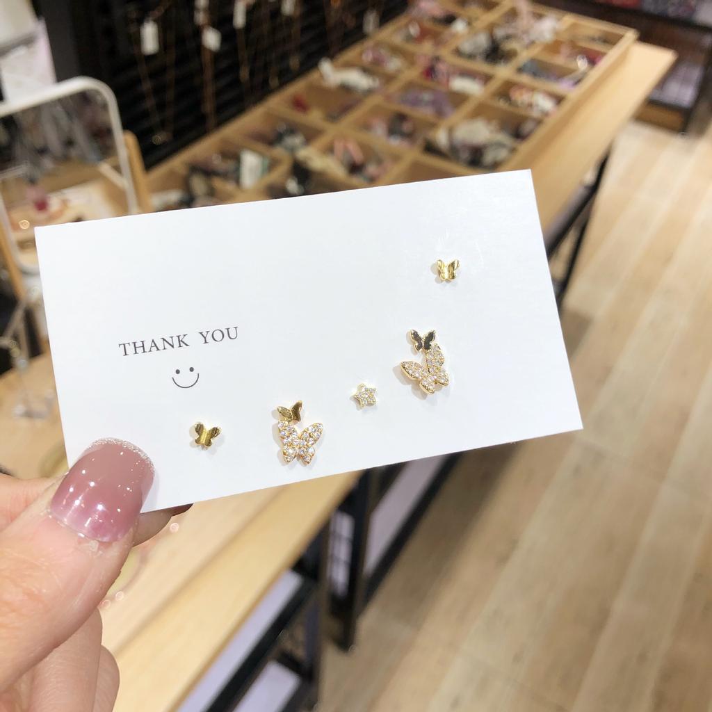 911 Silver Needle Various Combinations Full Diamond Butterfly Flower Stud Earrings Set Sleeping Free Simple Ear Bone Stud Earrings