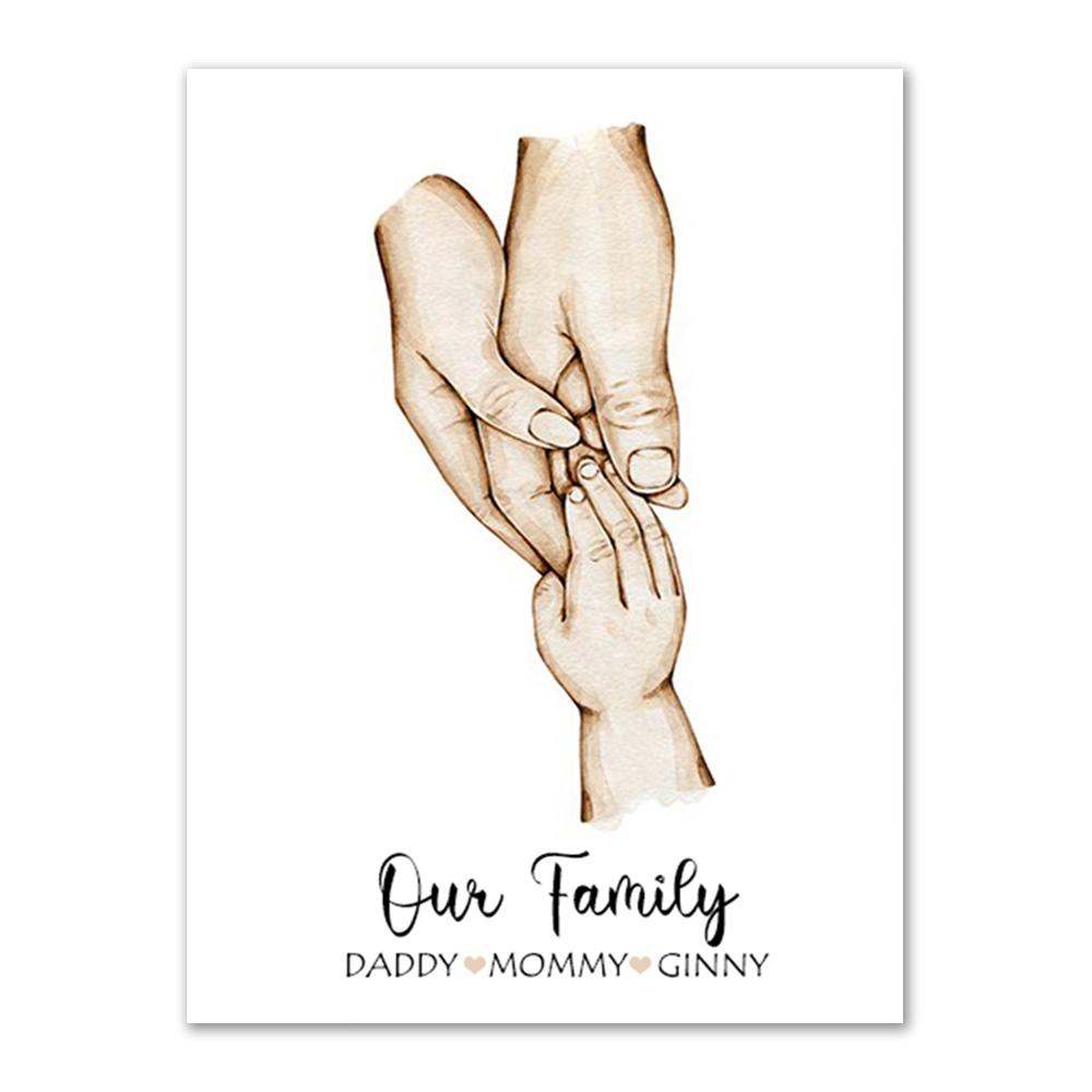Personalized Family Canvas Painting Customize Parent Child Palm Wall Art Prints Memorial Day Family Gift Wall Decor Painting