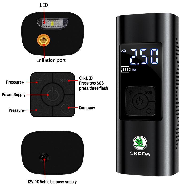 1Pcs Car Tire Inflator Smart Digital Inflatable Pump Emblem Accessories For Skoda SCALA Superb Octavia 2 3 A4 A5 Fabia Kamiq Kapoq Kodiaq Rapid